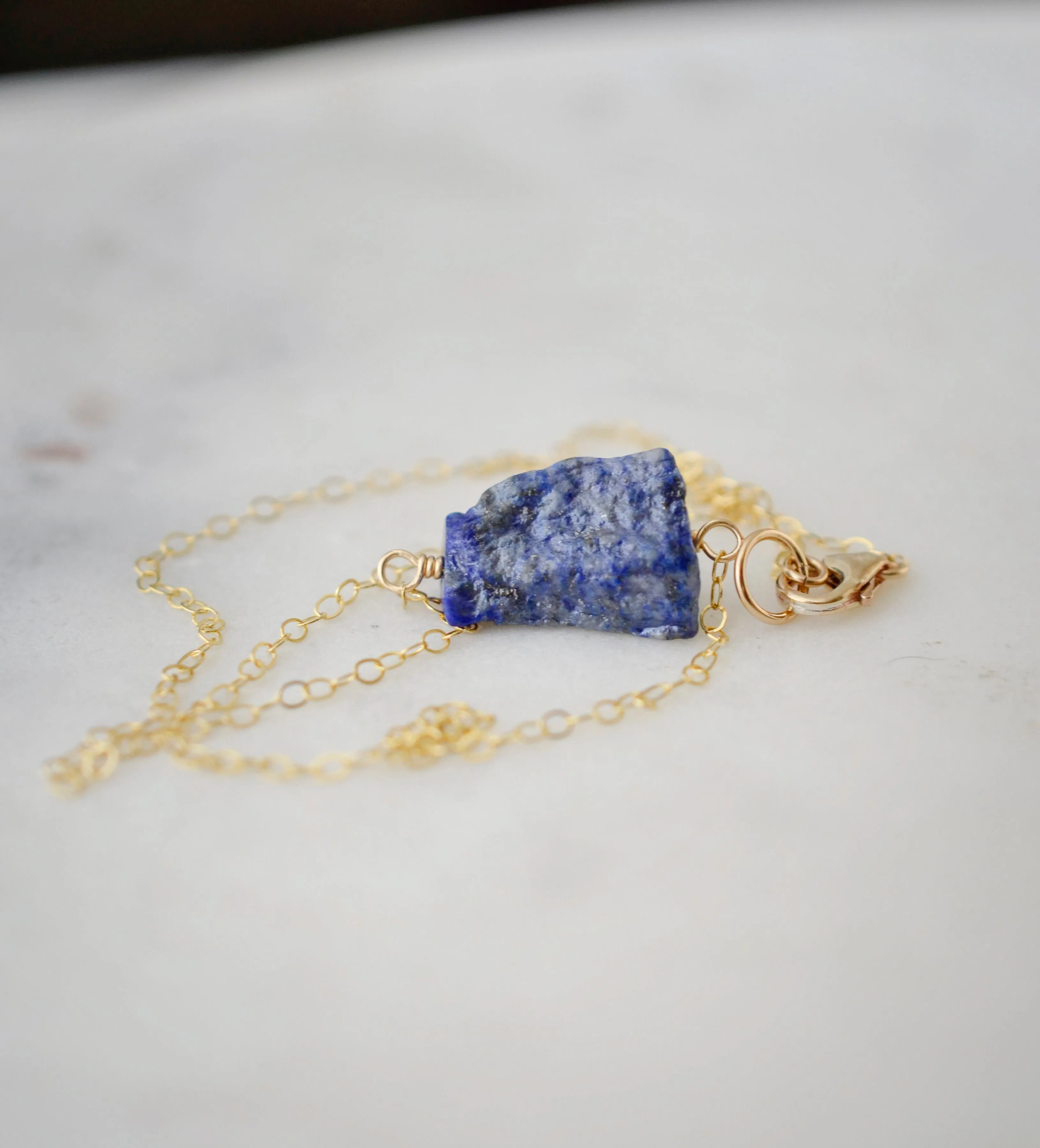 Raw Lapis Lazuli Necklace in Sterling Silver or Gold Filled