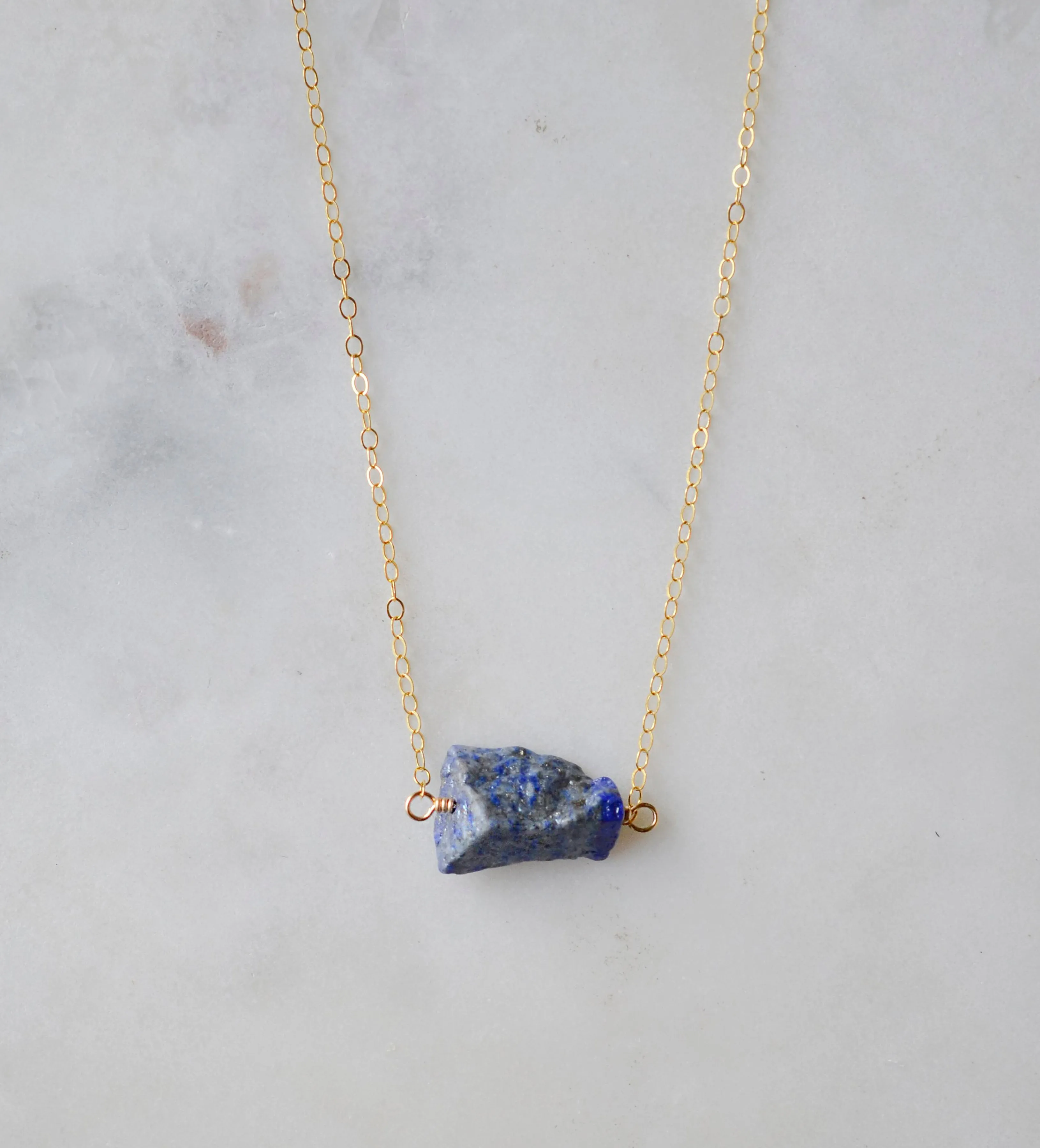 Raw Lapis Lazuli Necklace in Sterling Silver or Gold Filled