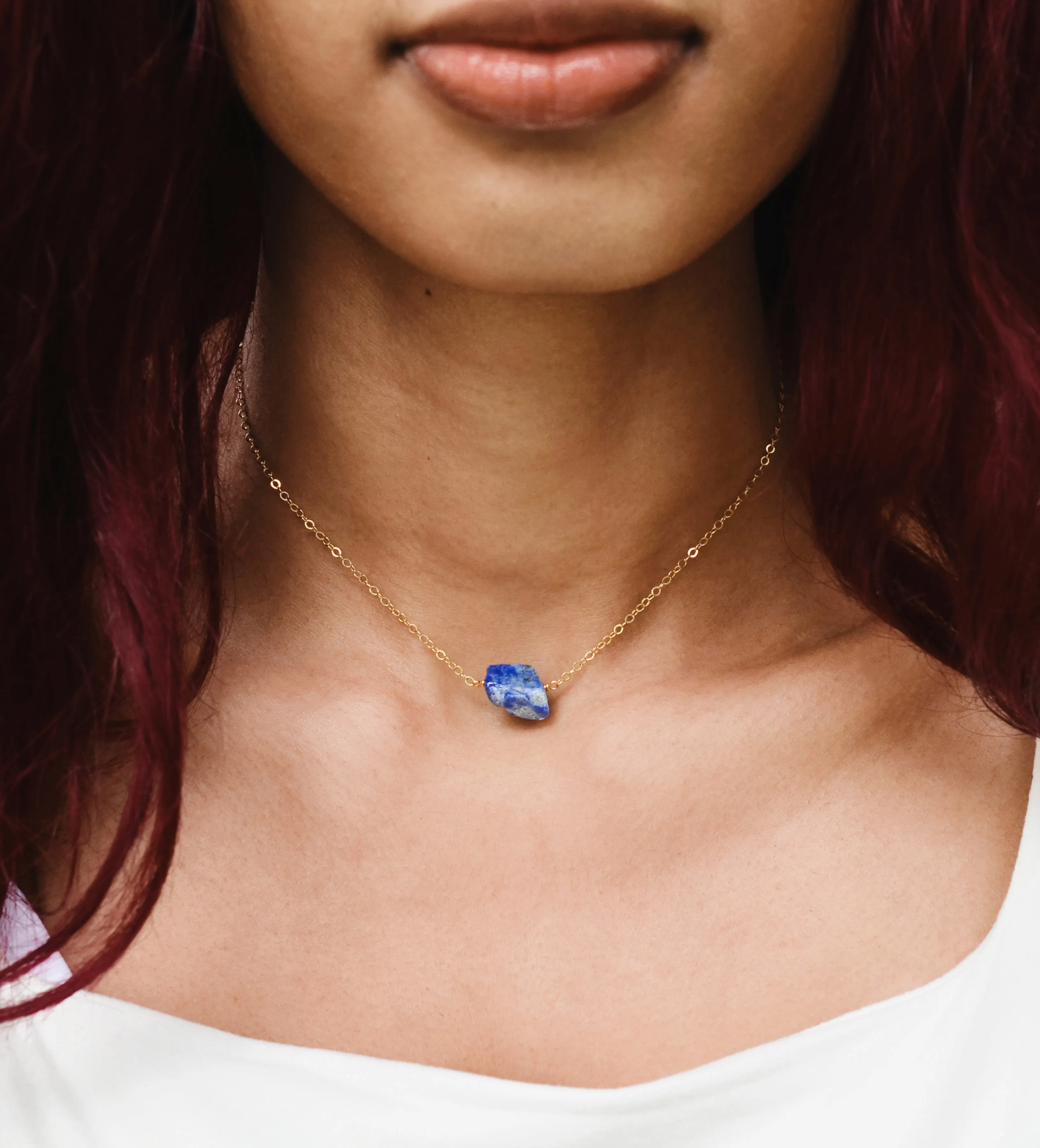 Raw Lapis Lazuli Necklace in Sterling Silver or Gold Filled