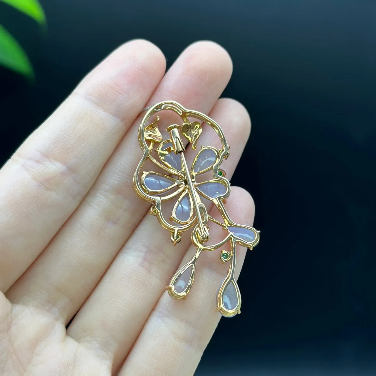 RealJade 18K Rose Gold Genuine Imperial Jadeite Jade Pendant & Brooch with Diamonds