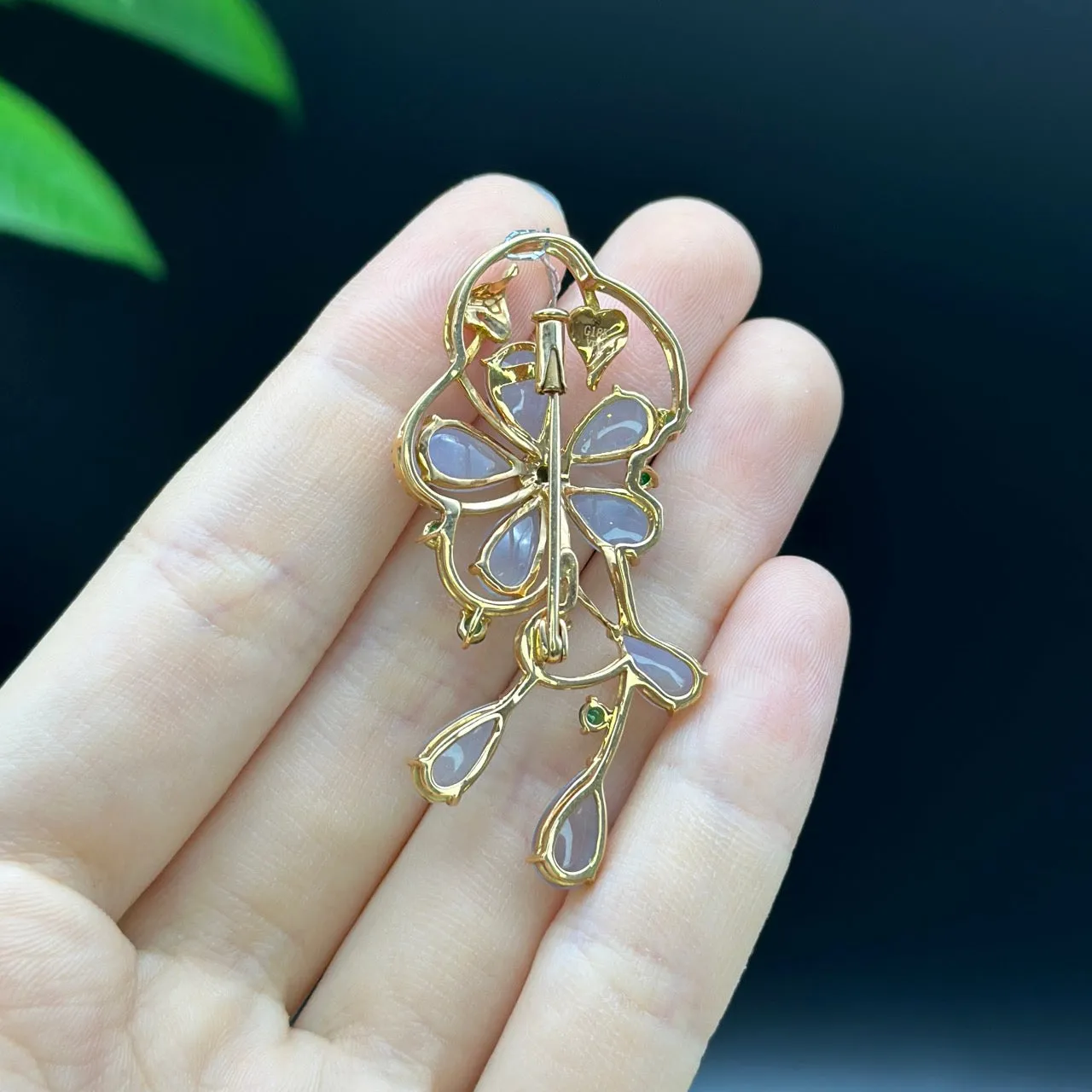 RealJade 18K Rose Gold Genuine Imperial Jadeite Jade Pendant & Brooch with Diamonds