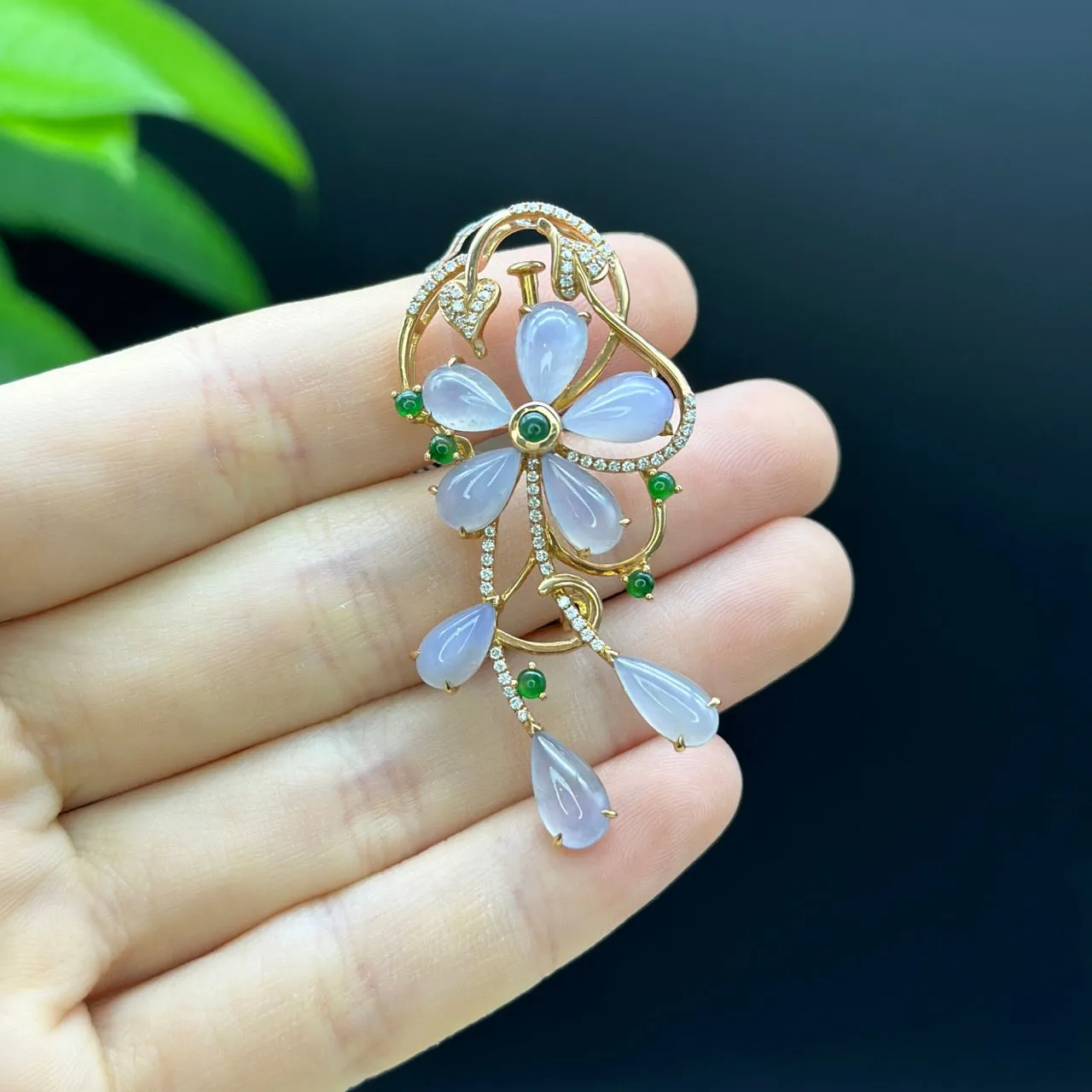 RealJade 18K Rose Gold Genuine Imperial Jadeite Jade Pendant & Brooch with Diamonds