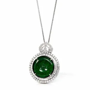 RealJade® Co. 18K White Gold Genuine Luxury Imperial Jadeite KouKou Pendant with Diamonds