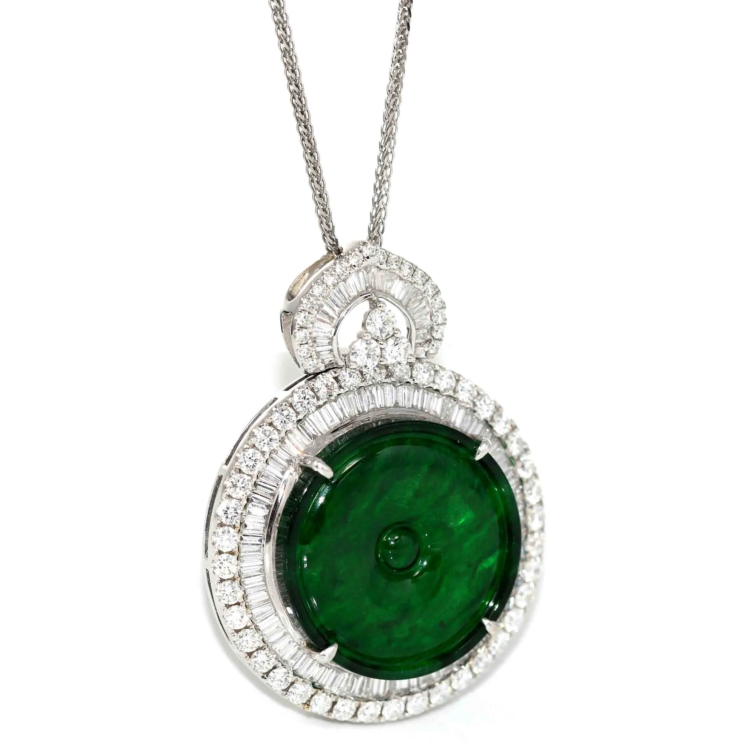 RealJade® Co. 18K White Gold Genuine Luxury Imperial Jadeite KouKou Pendant with Diamonds