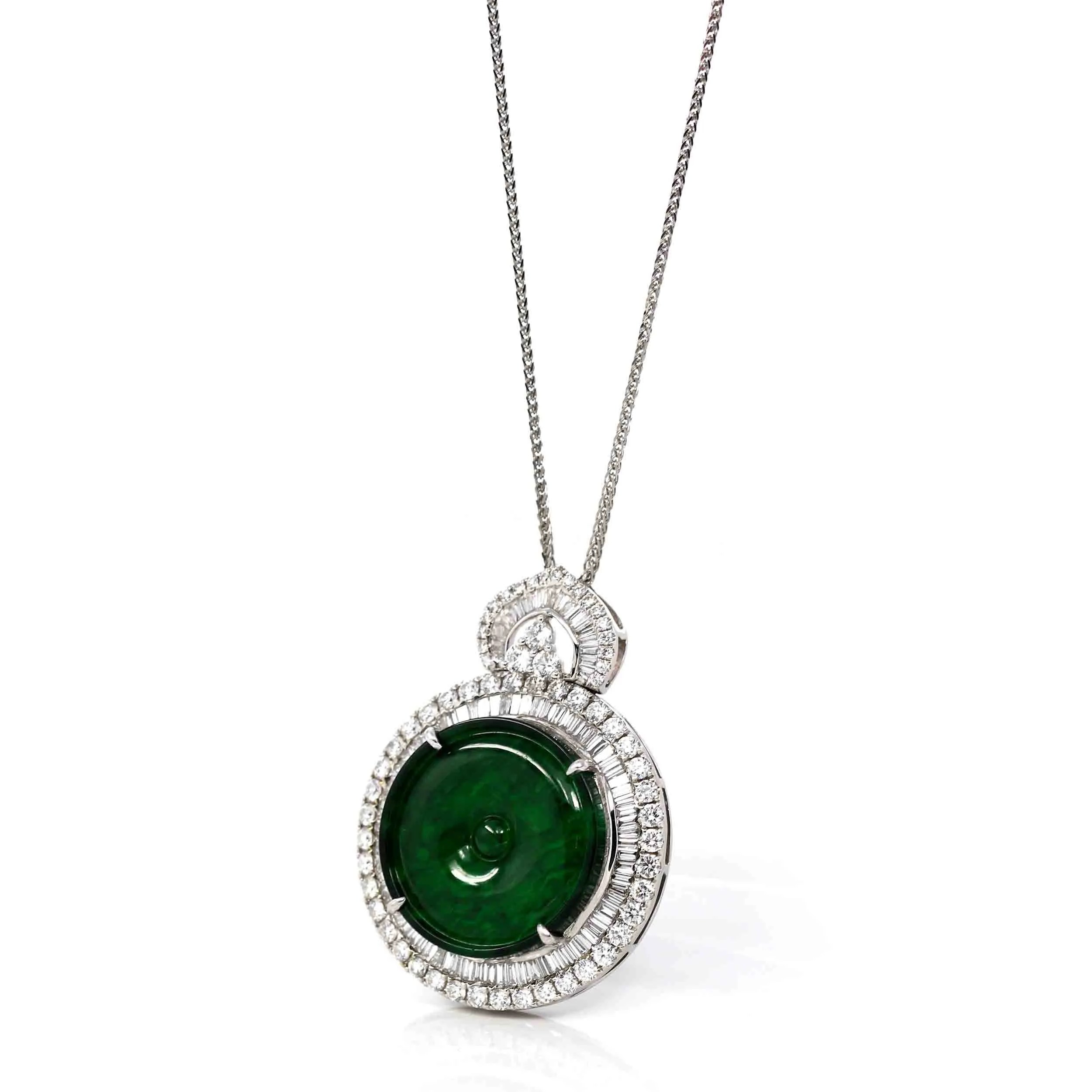 RealJade® Co. 18K White Gold Genuine Luxury Imperial Jadeite KouKou Pendant with Diamonds