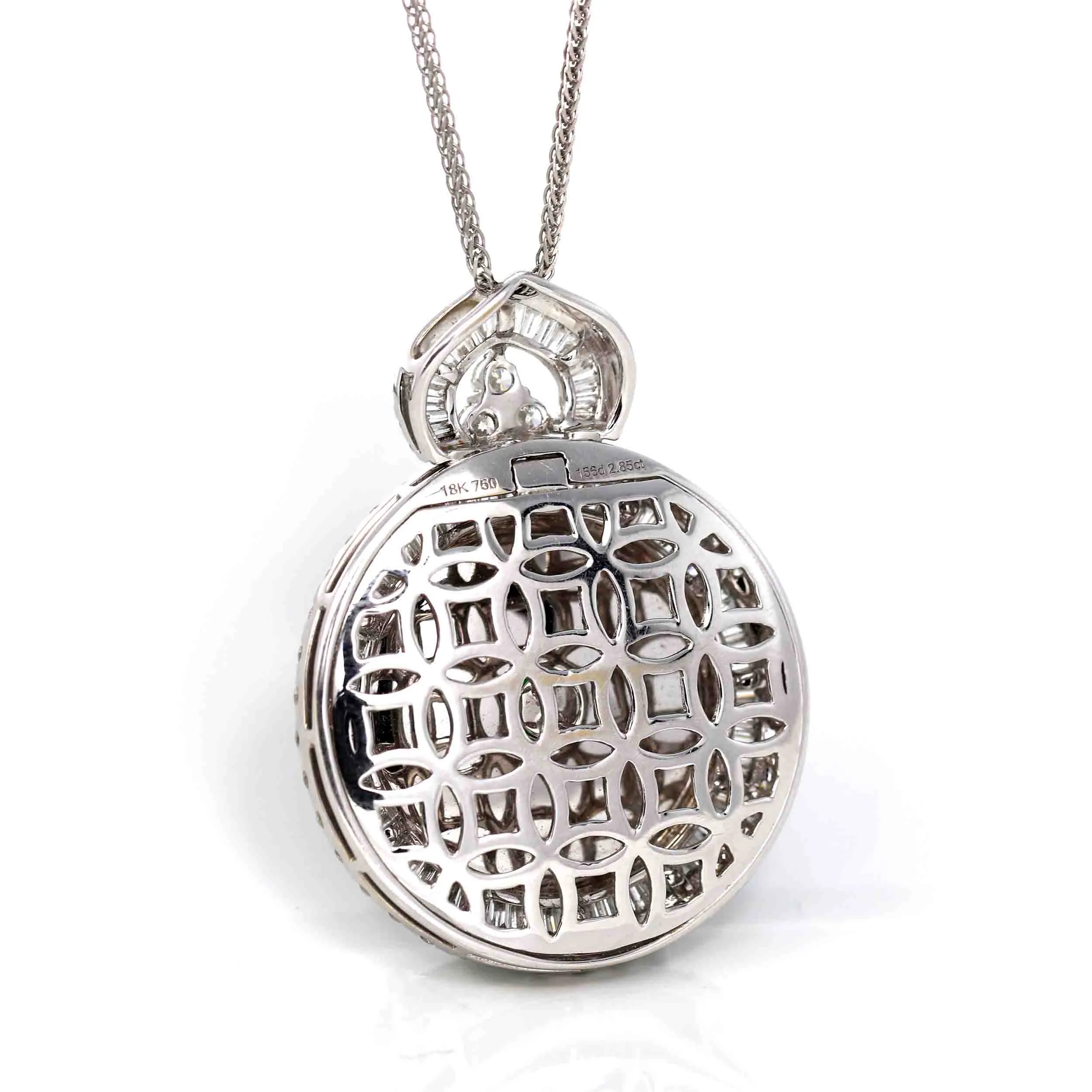 RealJade® Co. 18K White Gold Genuine Luxury Imperial Jadeite KouKou Pendant with Diamonds