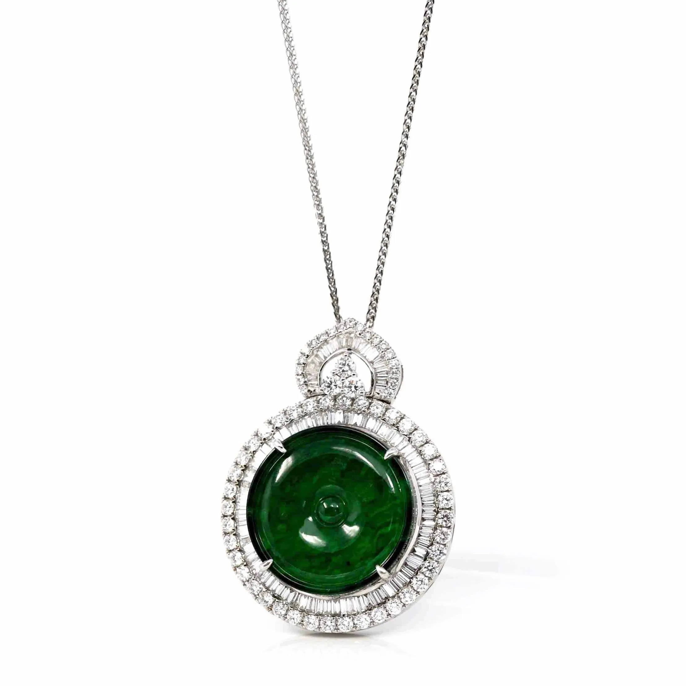 RealJade® Co. 18K White Gold Genuine Luxury Imperial Jadeite KouKou Pendant with Diamonds