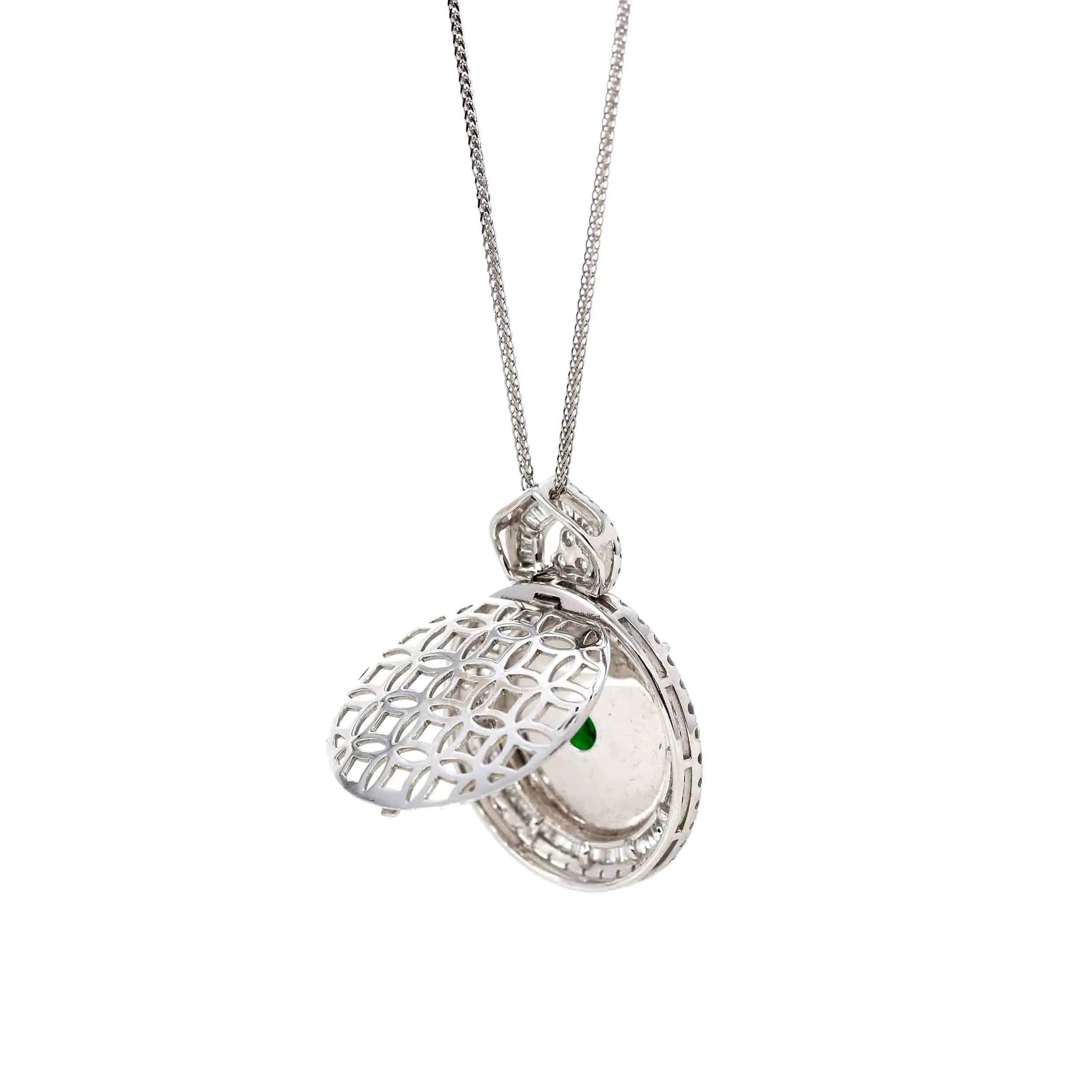 RealJade® Co. 18K White Gold Genuine Luxury Imperial Jadeite KouKou Pendant with Diamonds