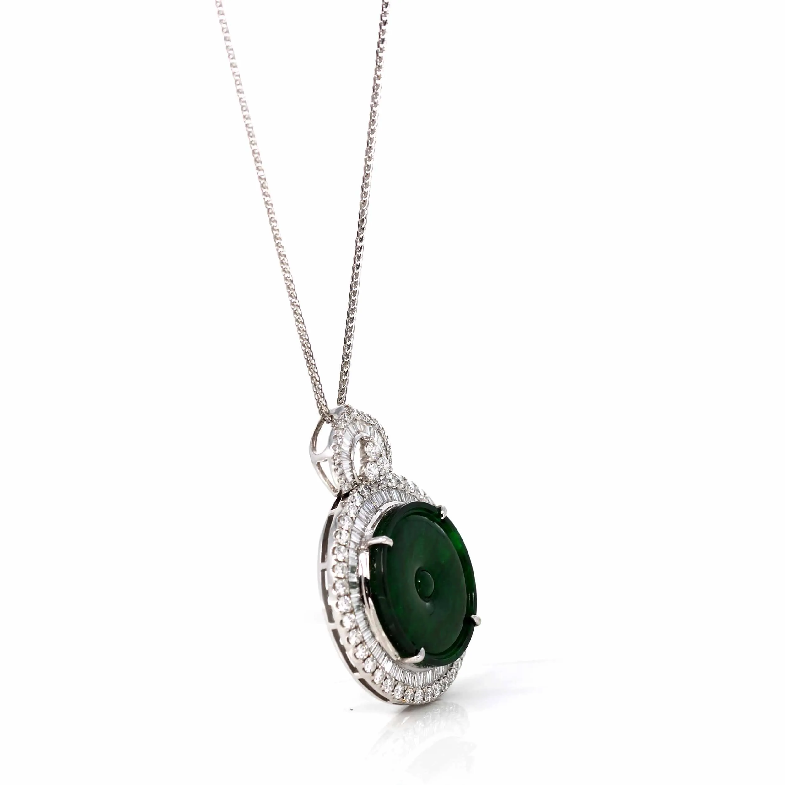 RealJade® Co. 18K White Gold Genuine Luxury Imperial Jadeite KouKou Pendant with Diamonds