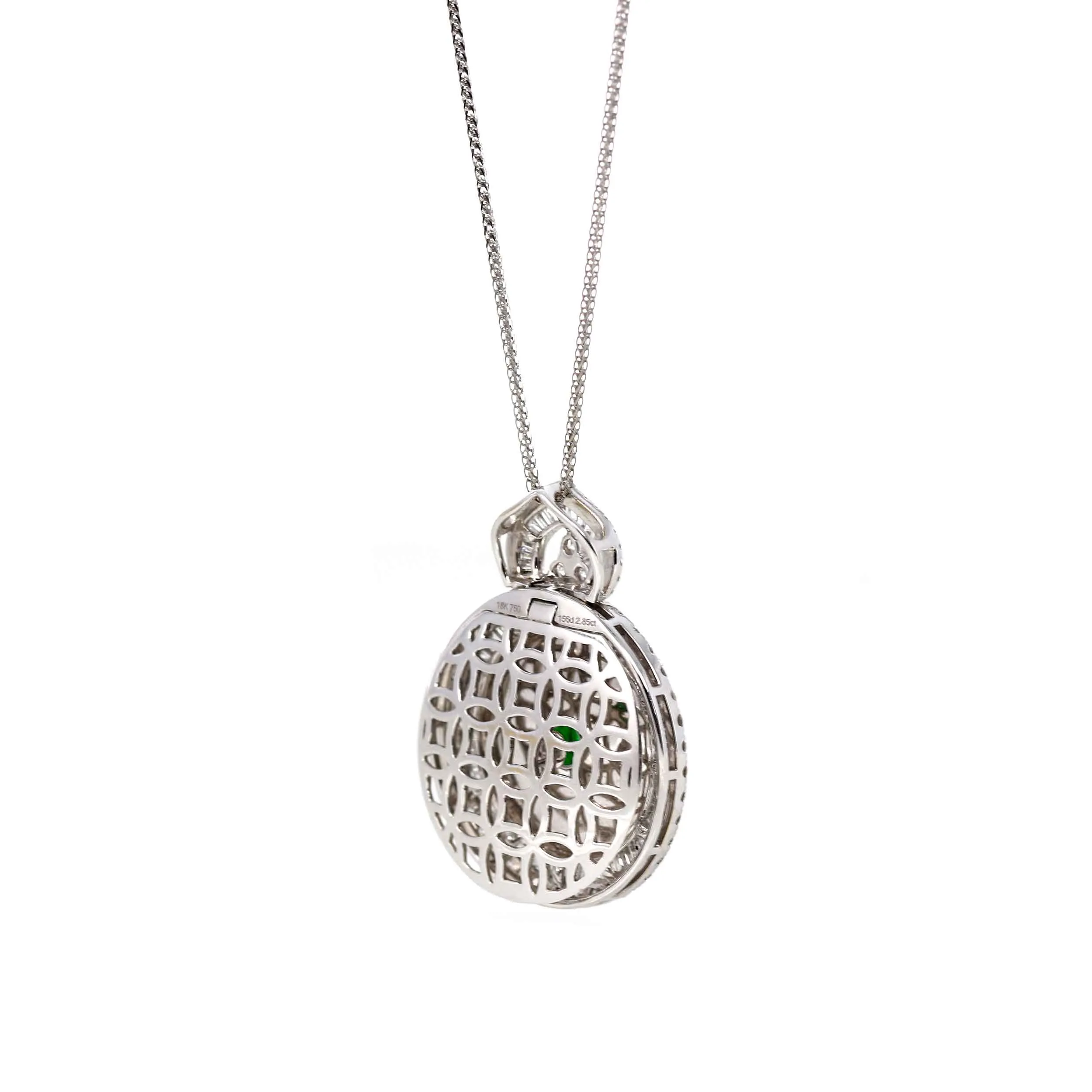 RealJade® Co. 18K White Gold Genuine Luxury Imperial Jadeite KouKou Pendant with Diamonds