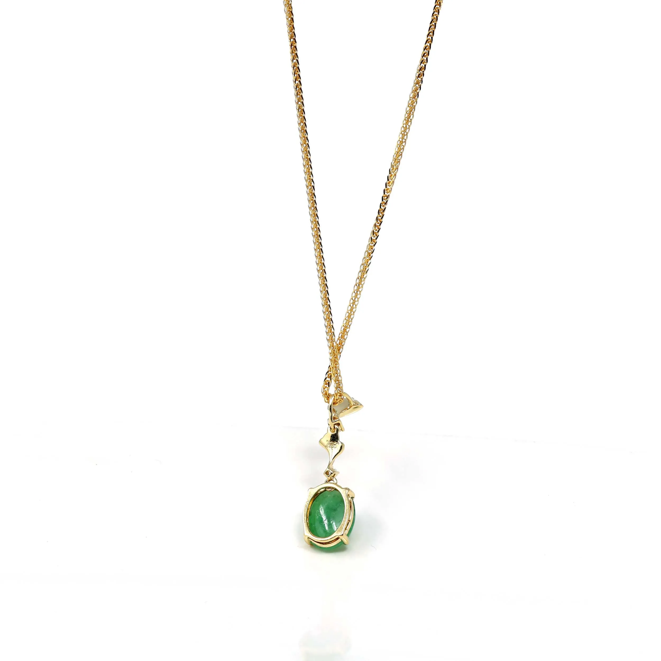 RealJade® Co. 18k Yellow Gold Jadeite Jade Ginkgo Leaf Pendant Necklace with Diamond