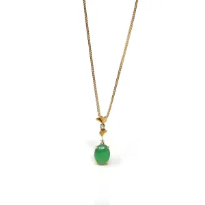 RealJade® Co. 18k Yellow Gold Jadeite Jade Ginkgo Leaf Pendant Necklace with Diamond