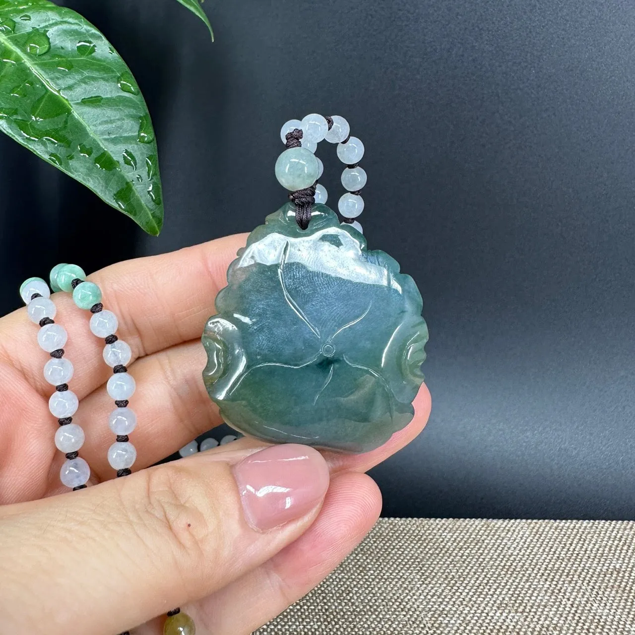 RealJade® Co.  Genuine Burmese Jadeite Jade  Fish and Lotus Pendant Necklace