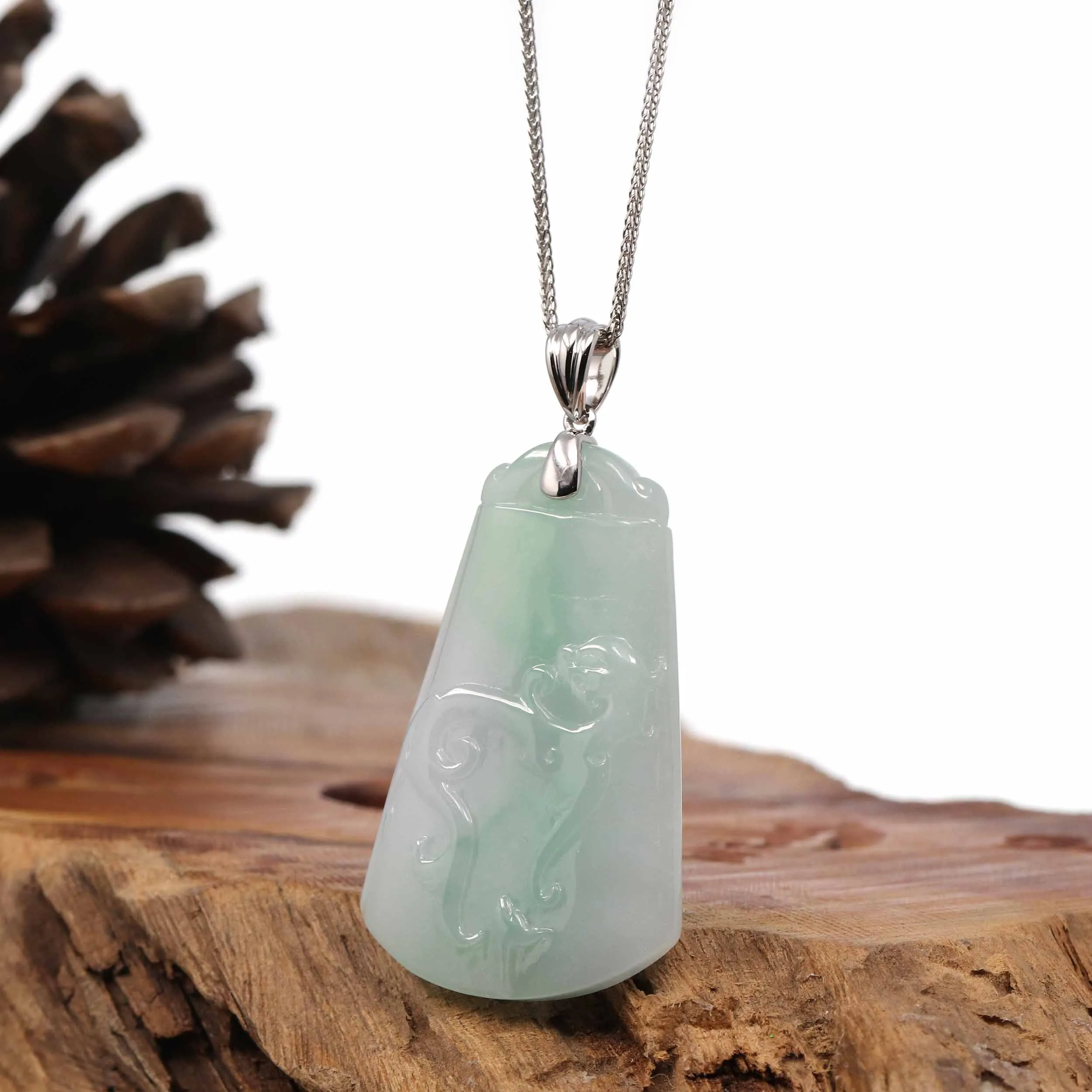 RealJade® Co. Genuine Green Jadeite Jade " Ping An Wu Shi Pai "  Pendant With Gold Bail