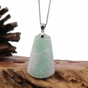 RealJade® Co. Genuine Green Jadeite Jade " Ping An Wu Shi Pai "  Pendant With Gold Bail