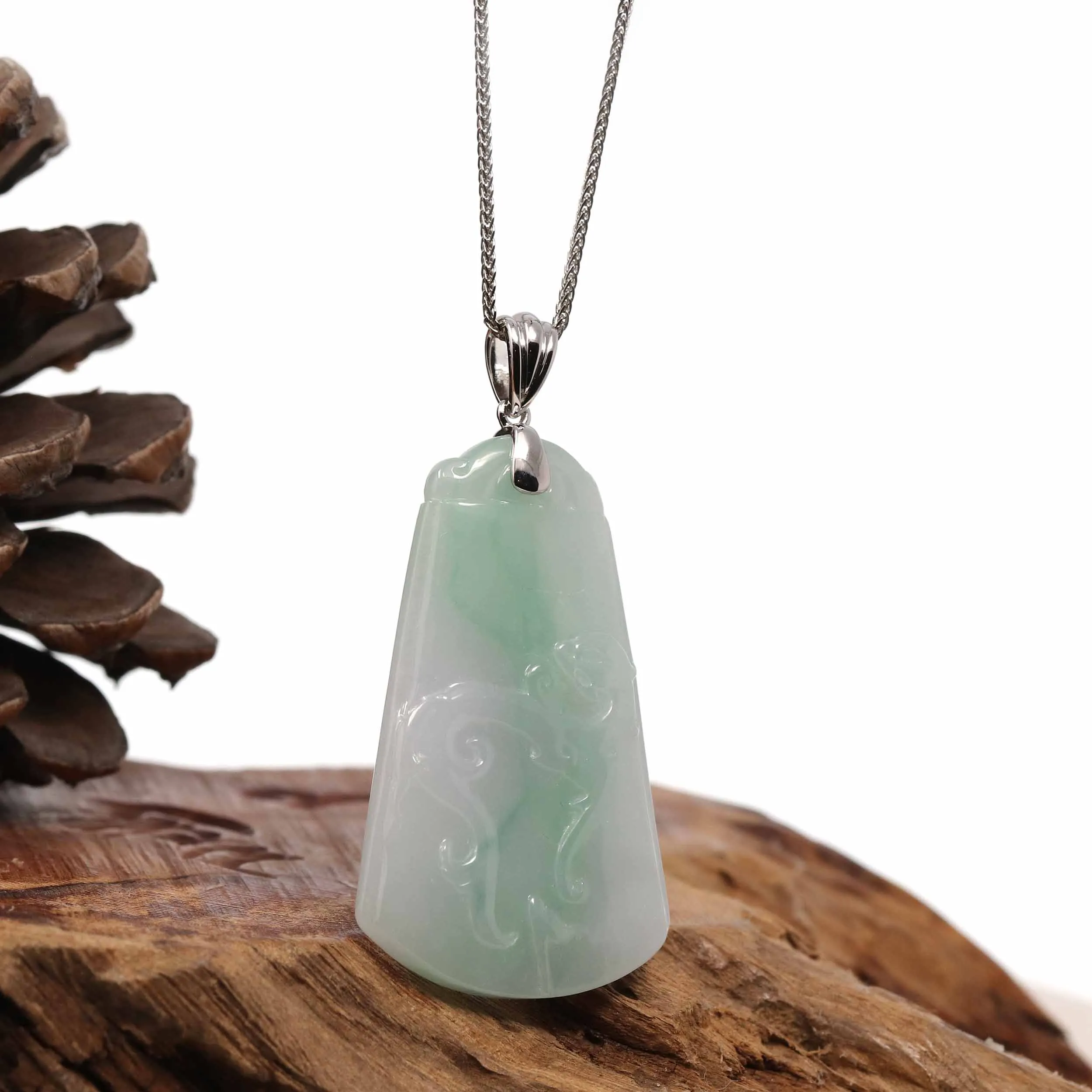 RealJade® Co. Genuine Green Jadeite Jade " Ping An Wu Shi Pai "  Pendant With Gold Bail