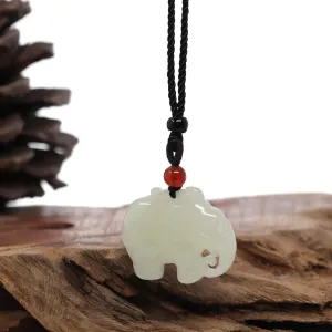 RealJade® Co. Genuine HeTian White Nephrite Jade Elephant Pendant Necklace