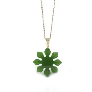 RealJade® Co. " Philippines sunflower" 14k Yellow Gold Genuine Nephrite Green Jade Pendant Necklace