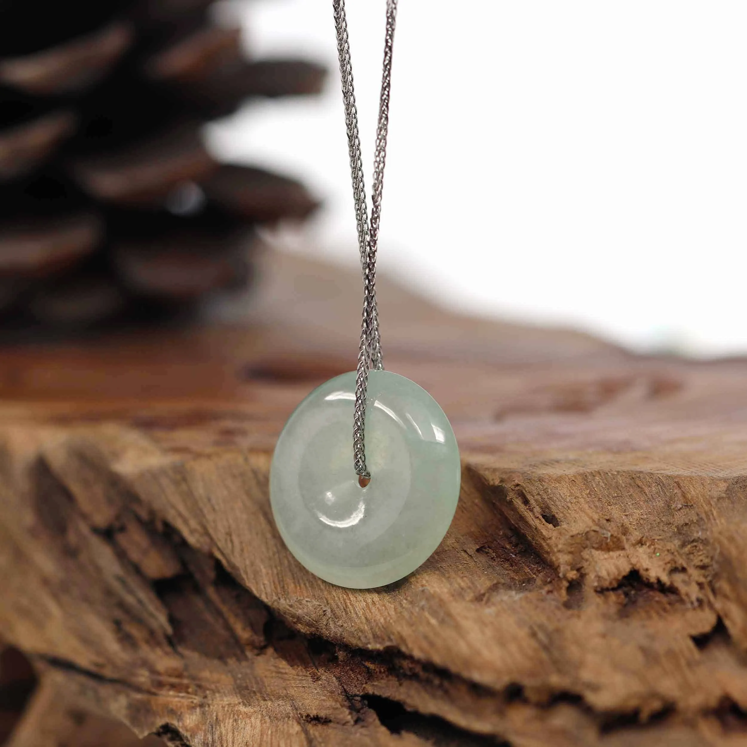 RealJade® Co. "Good Luck Button" Necklace Ice Green Jadeite Jade Lucky Ping An Kou Pendant