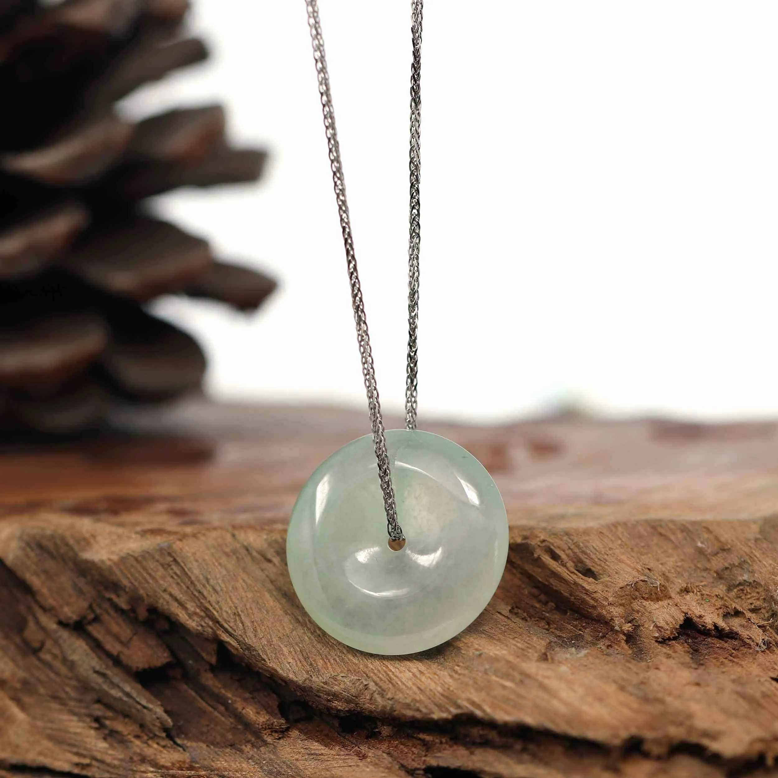 RealJade® Co. "Good Luck Button" Necklace Ice Green Jadeite Jade Lucky Ping An Kou Pendant