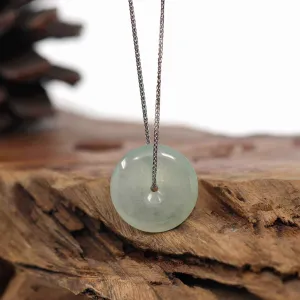 RealJade® Co. "Good Luck Button" Necklace Ice Green Jadeite Jade Lucky Ping An Kou Pendant