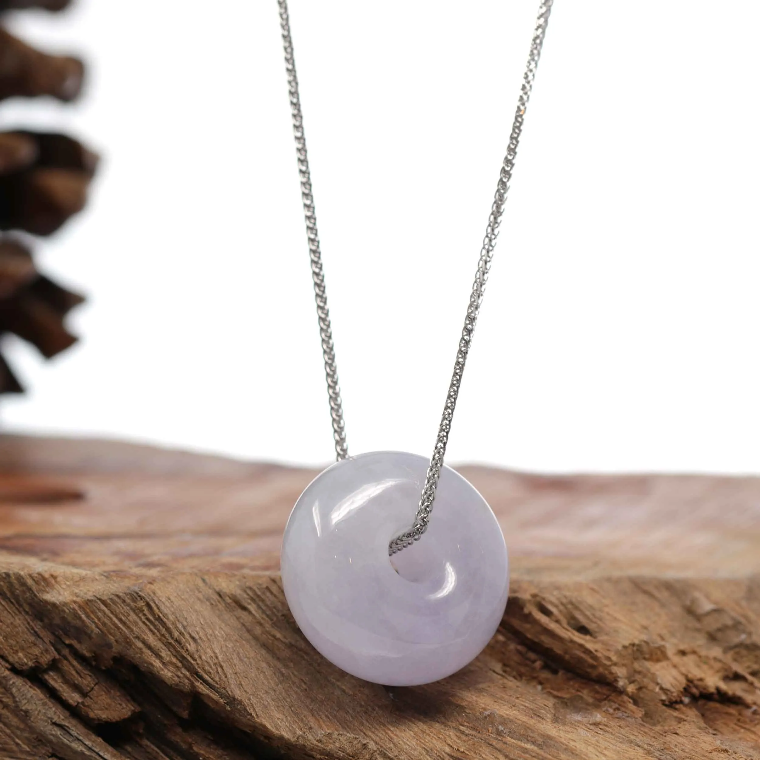 RealJade® Co. "Good Luck Button" Necklace Lavender Jadeite Jade Lucky Tong Tong Pendant Necklace
