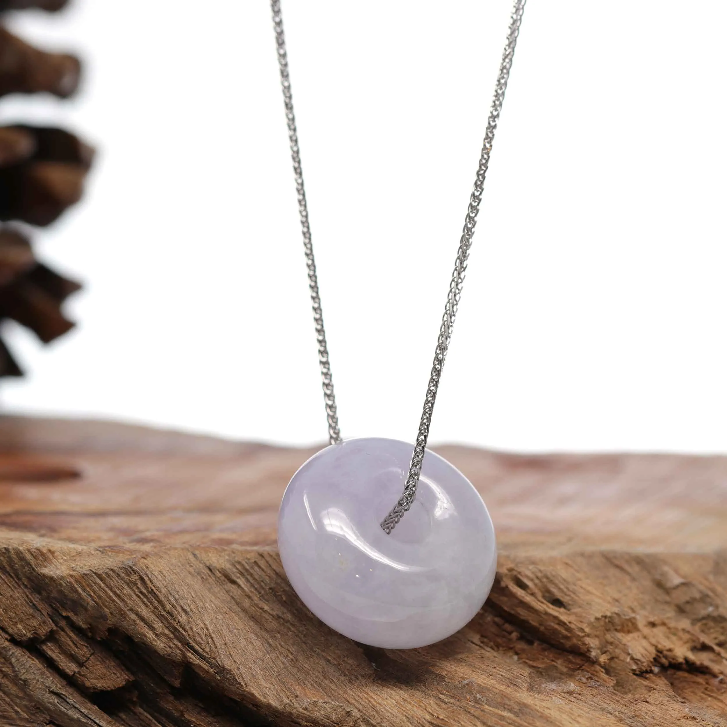 RealJade® Co. "Good Luck Button" Necklace Lavender Jadeite Jade Lucky Tong Tong Pendant Necklace