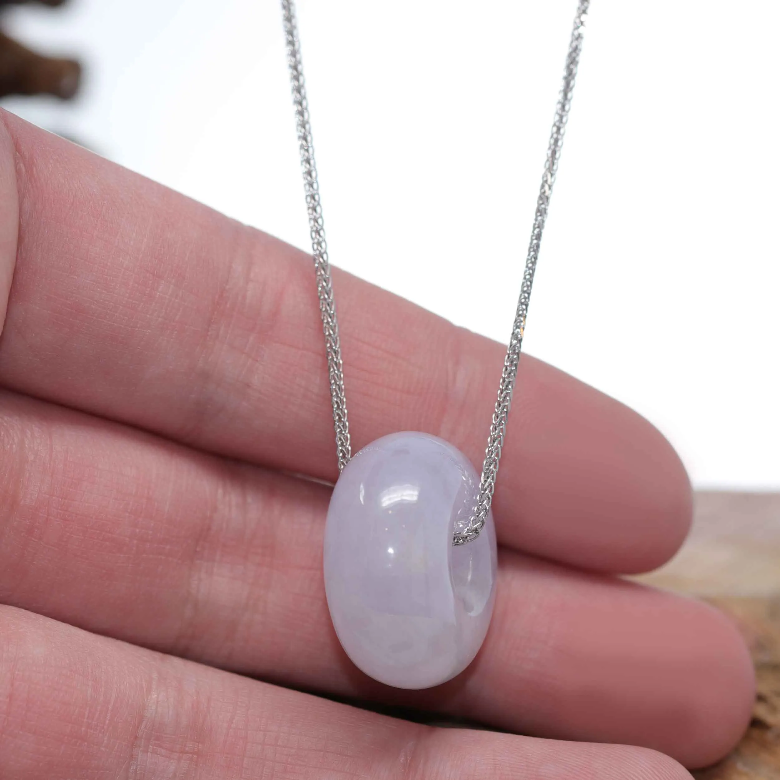 RealJade® Co. "Good Luck Button" Necklace Lavender Jadeite Jade Lucky Tong Tong Pendant Necklace