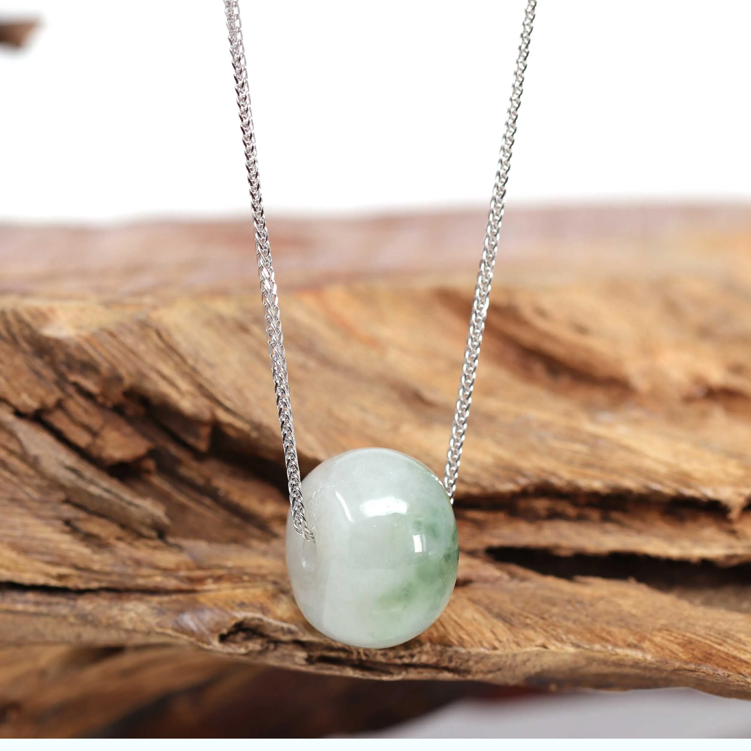 RealJade® Co. "Good Luck Button" Necklace Real Ice Blue Green Jade Lucky KouKou Pendant Necklace