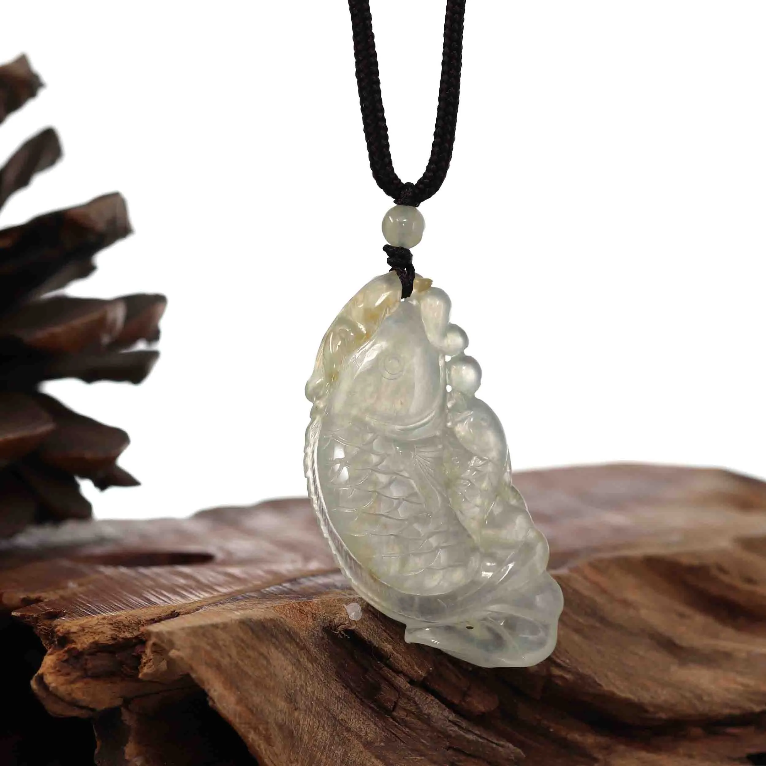 RealJade® Genuine Burmese Ice Jadeite Jade Fish Pendant Necklace