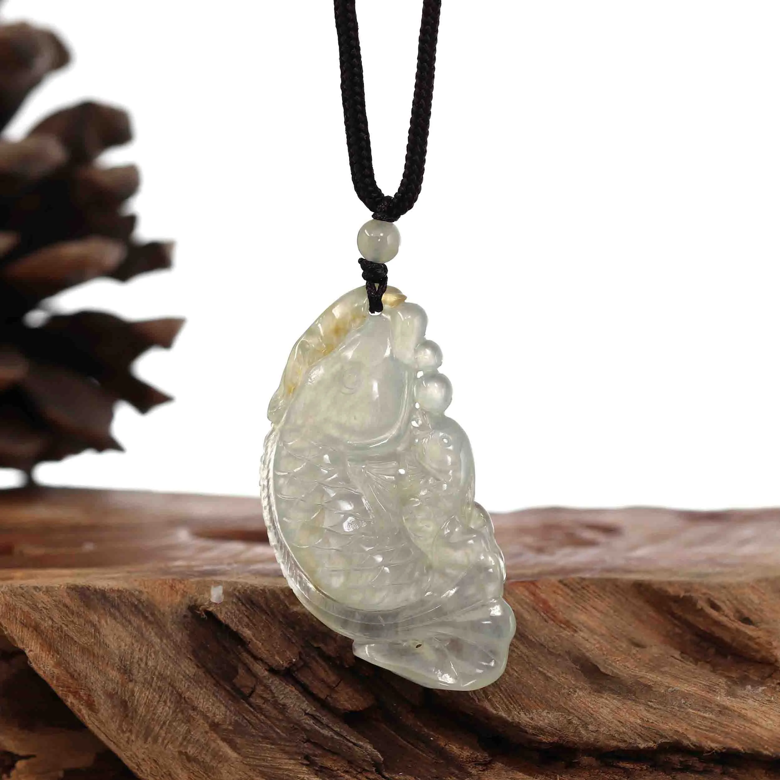 RealJade® Genuine Burmese Ice Jadeite Jade Fish Pendant Necklace