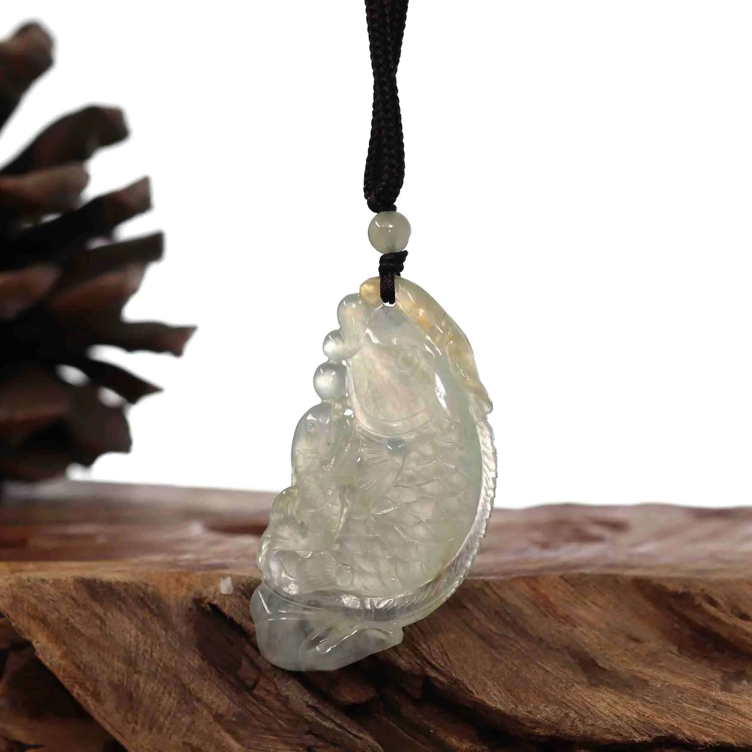 RealJade® Genuine Burmese Ice Jadeite Jade Fish Pendant Necklace
