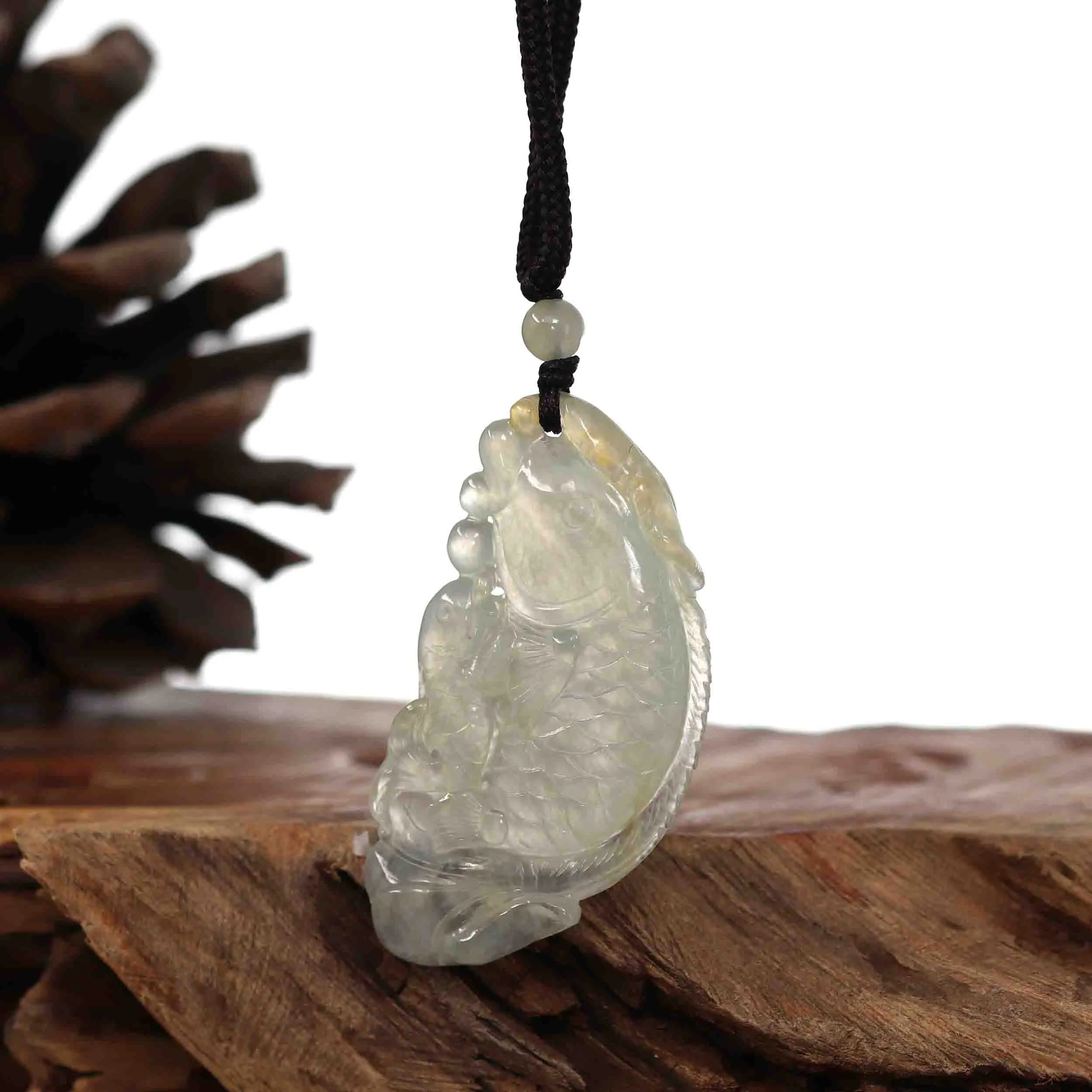 RealJade® Genuine Burmese Ice Jadeite Jade Fish Pendant Necklace