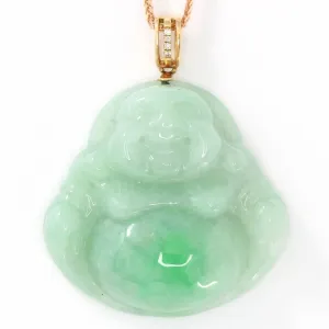 RealJade® Laughing Buddha 18k Rose Gold Natural Burmese Jadeite Jade Buddha Necklace With Genuine Diamonds (Hand Carved)