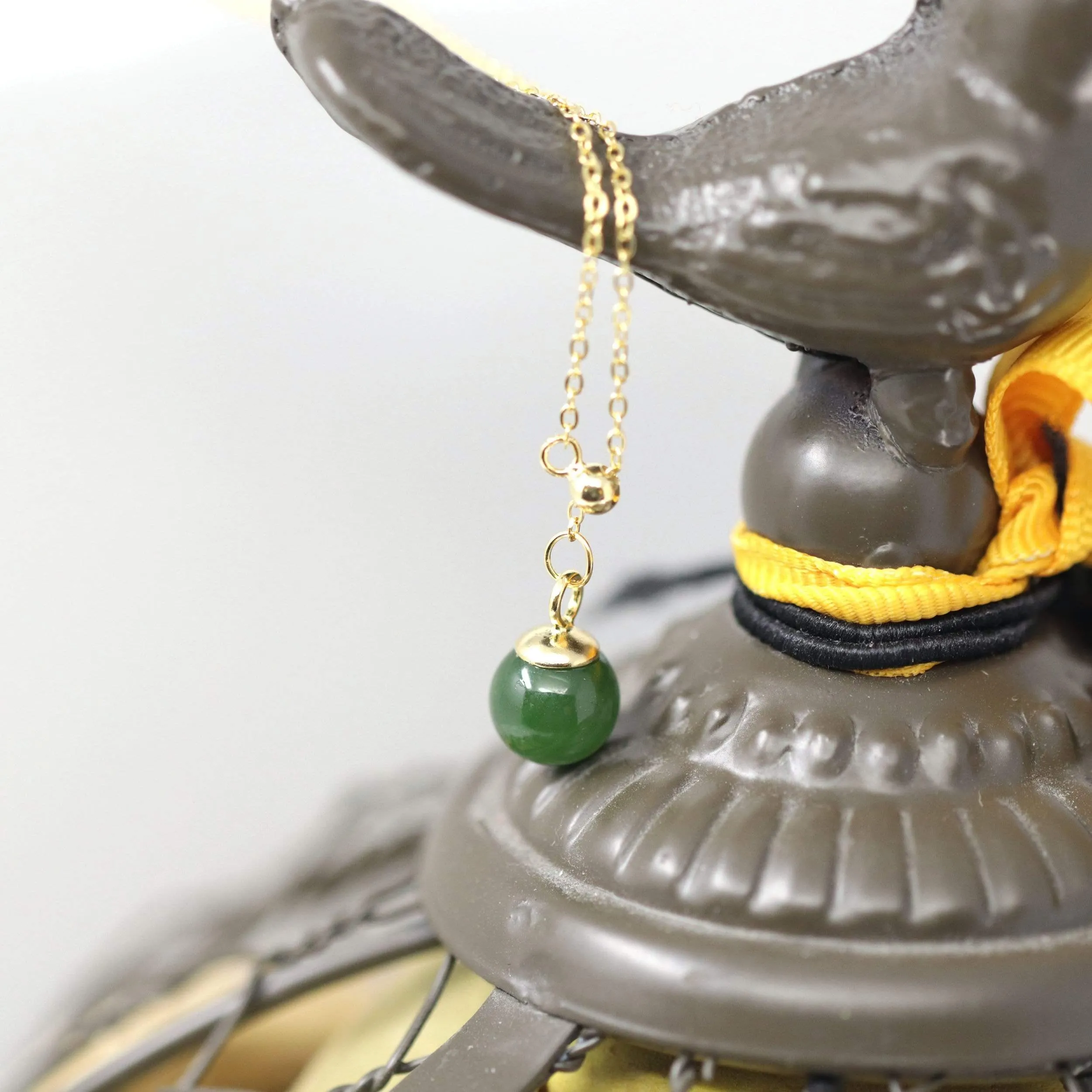RealJade® "Classic Dangle" Gold plated Silver Nephrite Green Jade Classic Bead Adjustable  Pendant Necklace