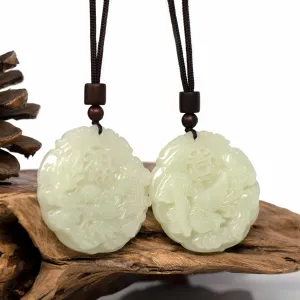RealJade® "Dragon & Phoenix" Genuine HeTian White Nephrite Jade Pendant Necklace
