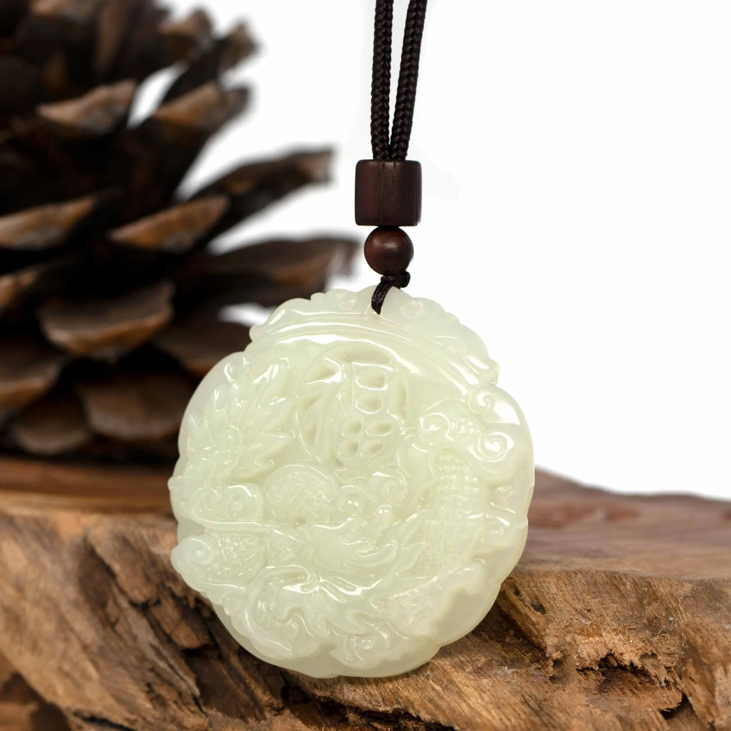 RealJade® "Dragon & Phoenix" Genuine HeTian White Nephrite Jade Pendant Necklace