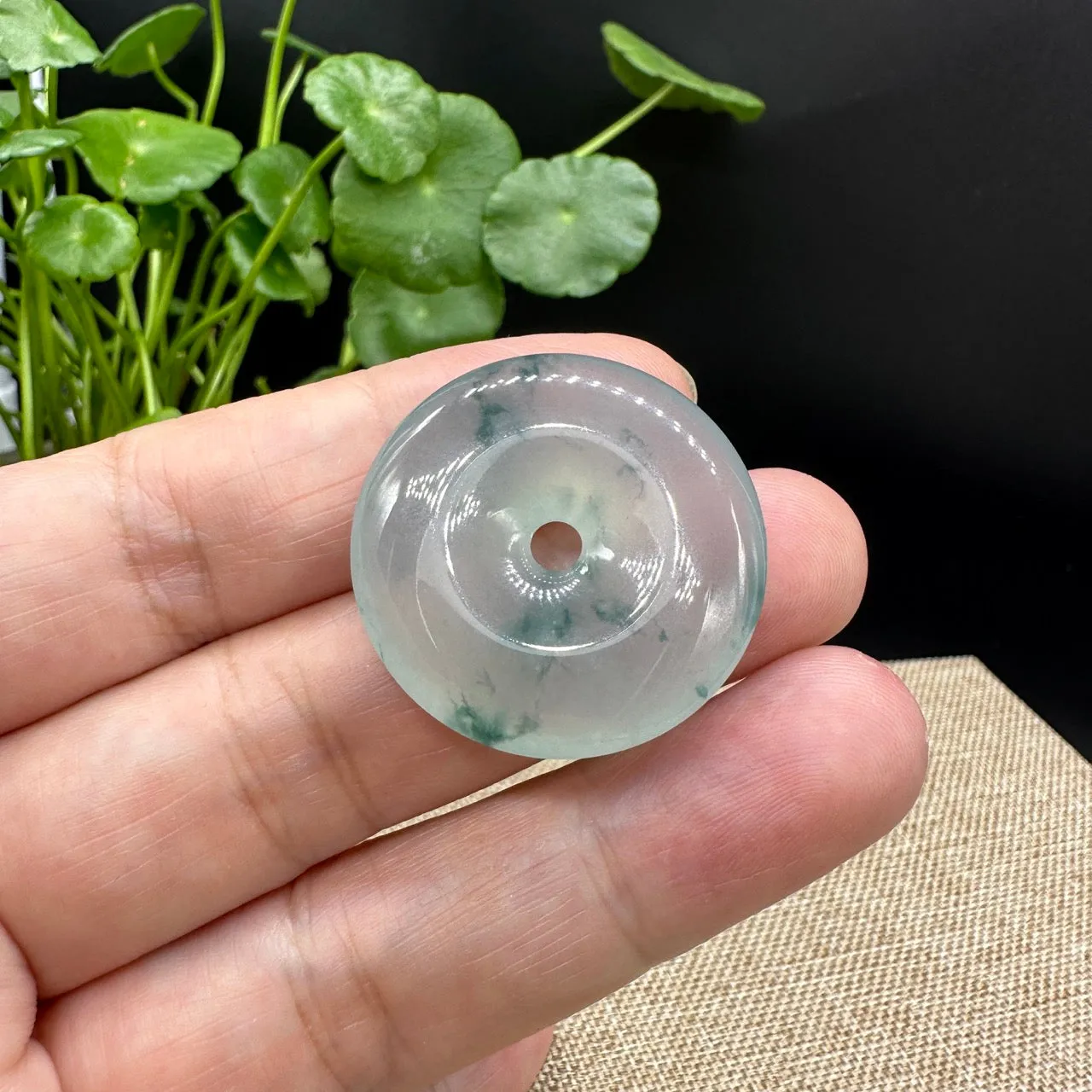 RealJade® "Good Luck Button" Necklace Ice Blue Jadeite Jade Lucky Ping An Kou Pendant