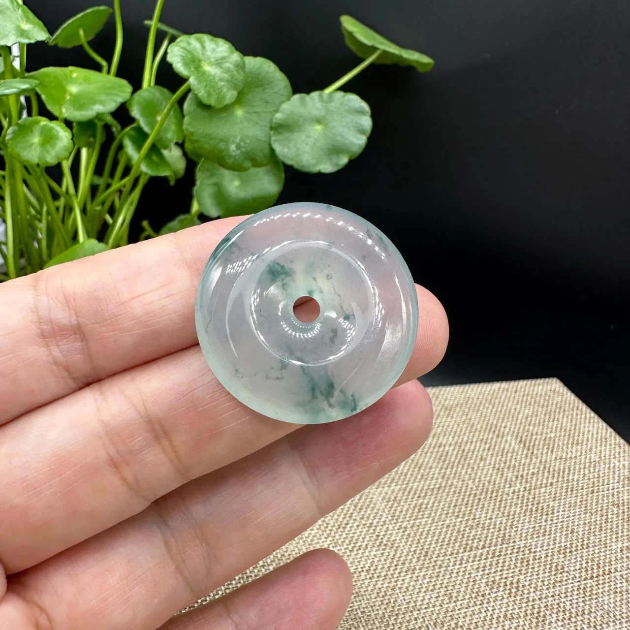 RealJade® "Good Luck Button" Necklace Ice Blue Jadeite Jade Lucky Ping An Kou Pendant