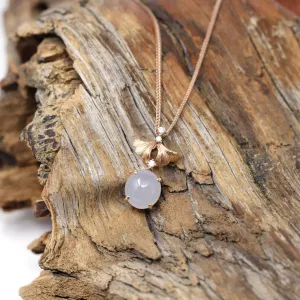 RealJade® "Lavender Ginkgo Leaf "18k Rose Gold Lavender Jadeite Jade Diamond Pendant Necklace