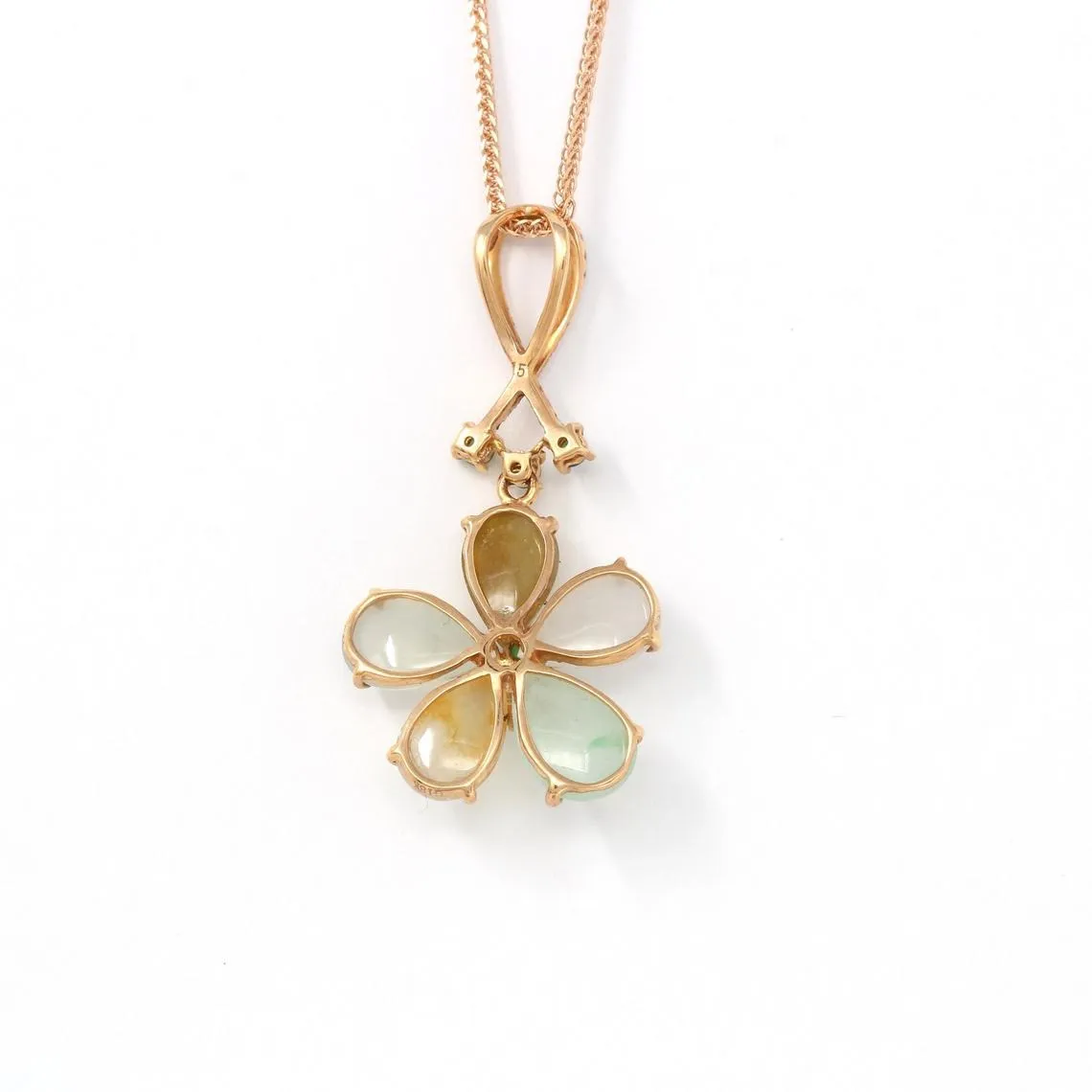 RealJade® "Multi-colored flower" 18k Rose Gold Genuine Mixed Color Burmese Jadeite Lucky Flower Necklace