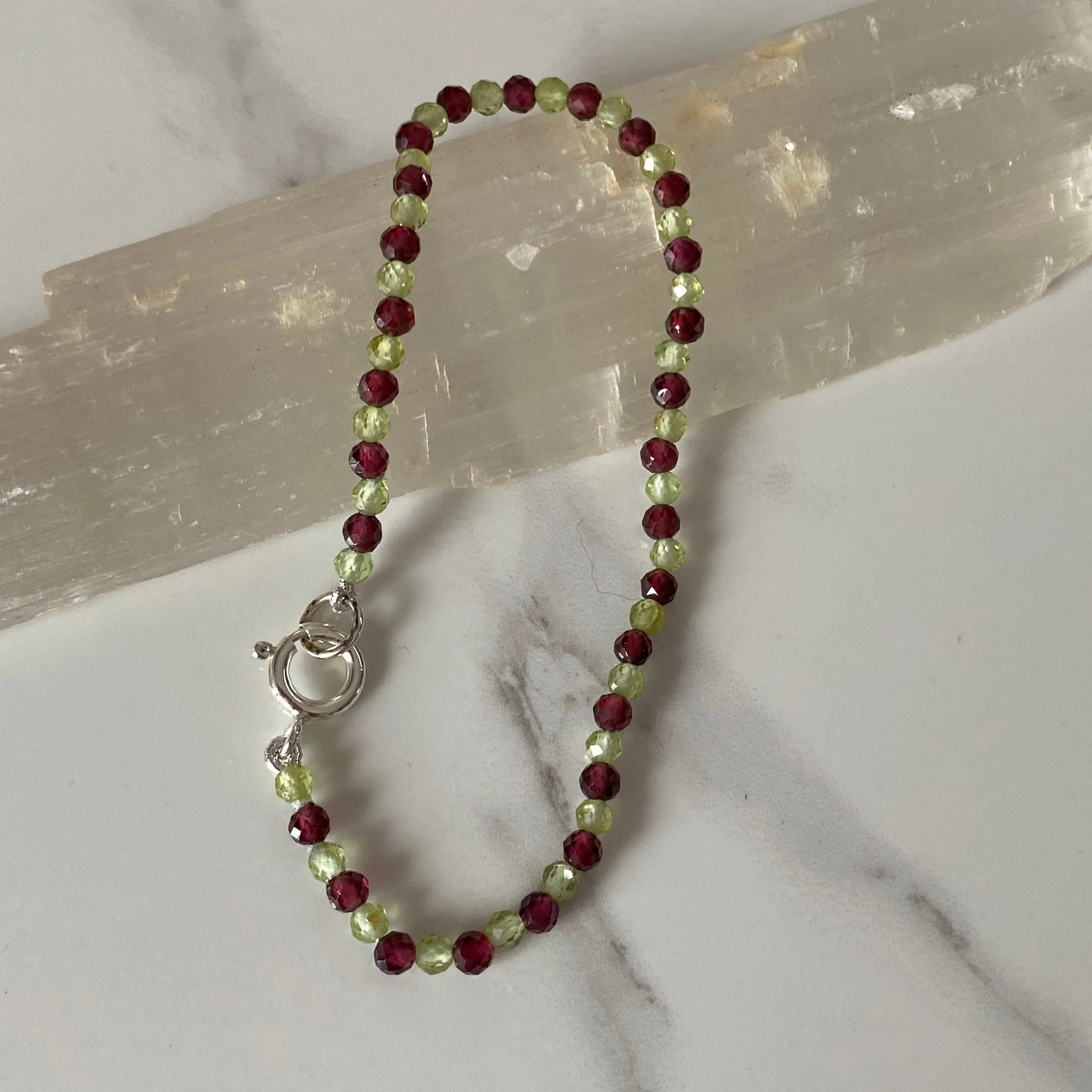 Red Garnet & Peridot Sterling Silver Bracelet