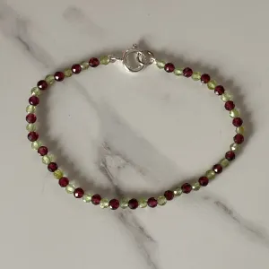 Red Garnet & Peridot Sterling Silver Bracelet
