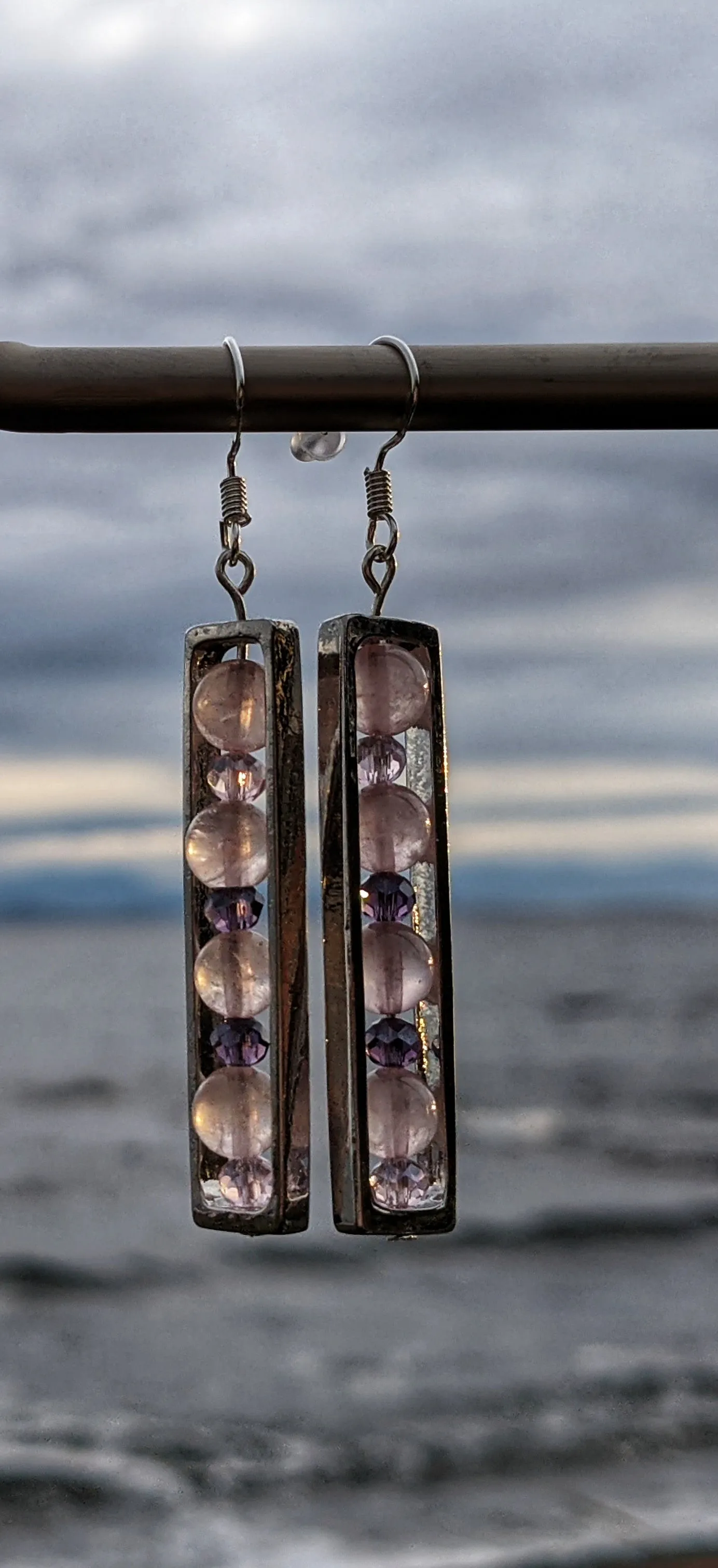 Rose Quartz, 925 Sterling Silver hook, Earrings.