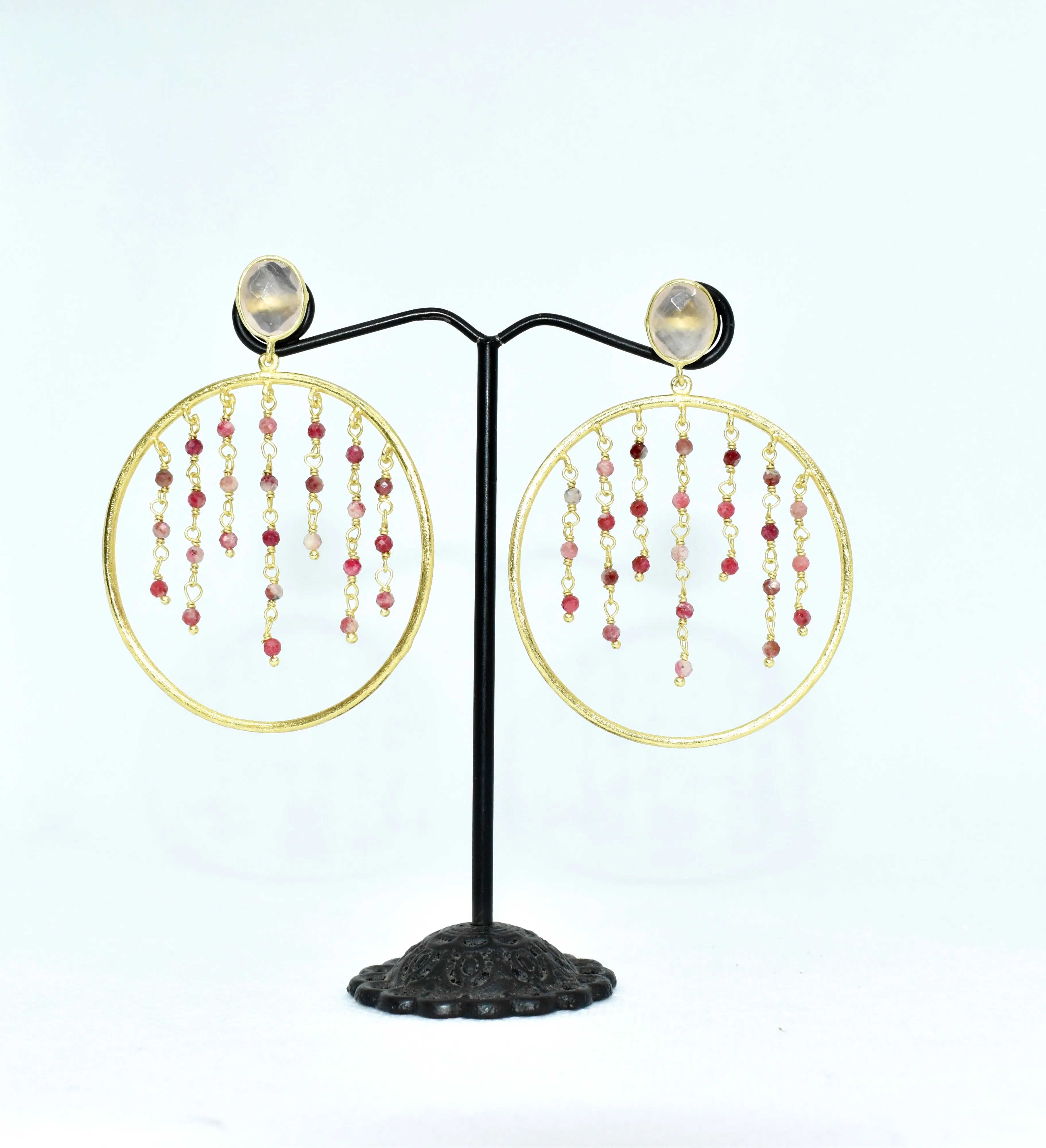 Rose Quartz & Rhodochrosite Hoop Earrings