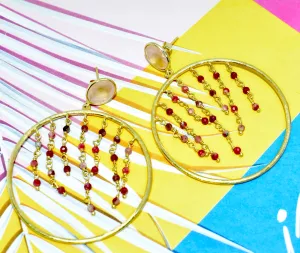 Rose Quartz & Rhodochrosite Hoop Earrings