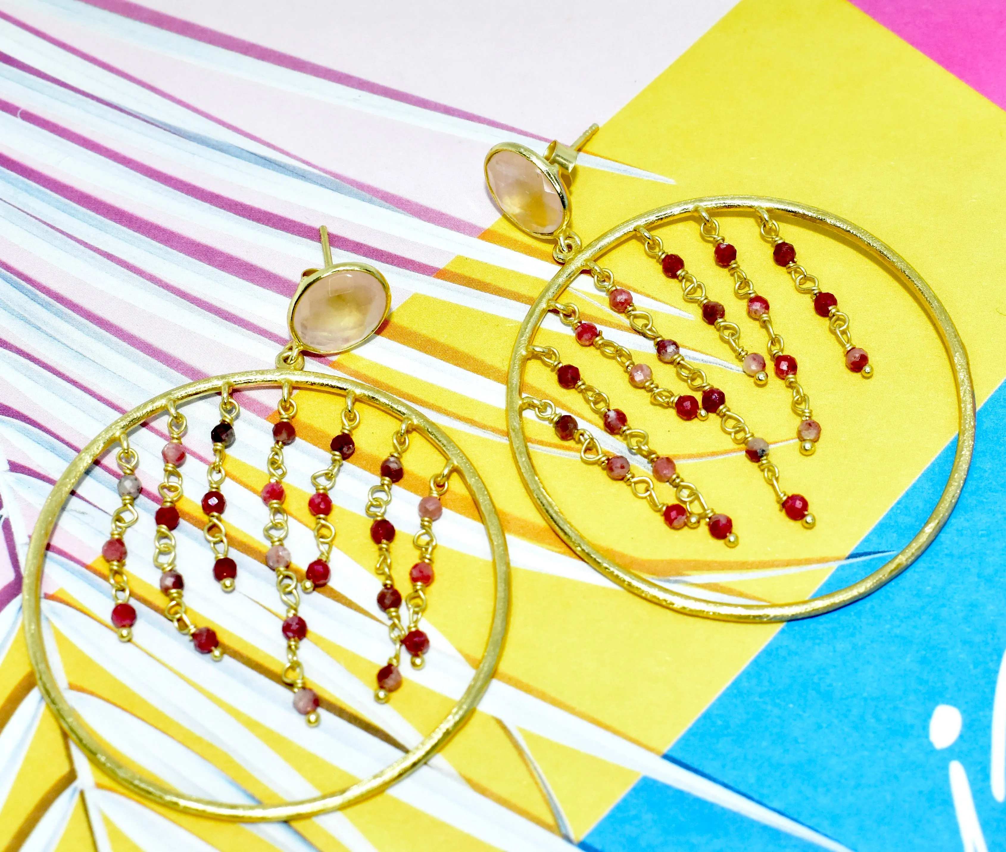 Rose Quartz & Rhodochrosite Hoop Earrings