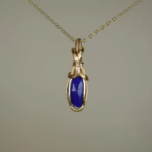 Rosecut Lapis Lazuli Pendant Wire-Wrapped in 14k Goldfilled Wire