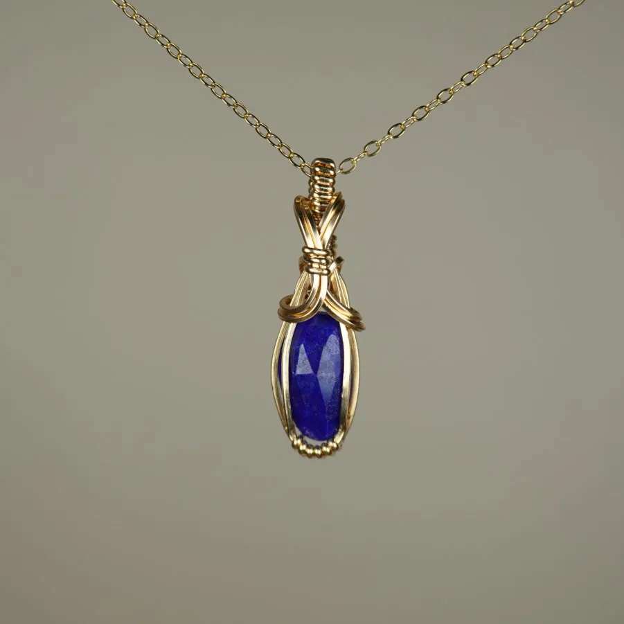 Rosecut Lapis Lazuli Pendant Wire-Wrapped in 14k Goldfilled Wire