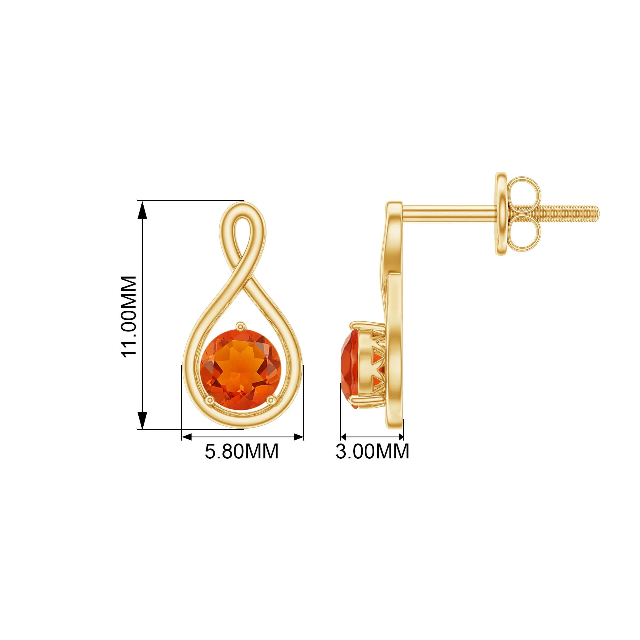 Round Cut Solitaire Fire Opal Infinity Stud Earrings